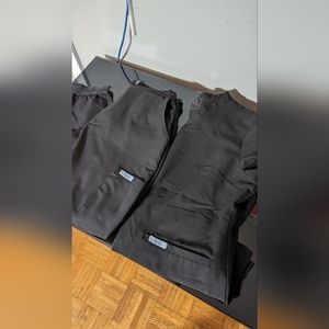 Cura scrub set in black, top size small, bottom size medium